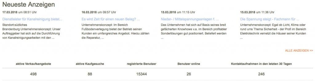 firma inserieren auf biz4.sale mit Aktivitätsübericht