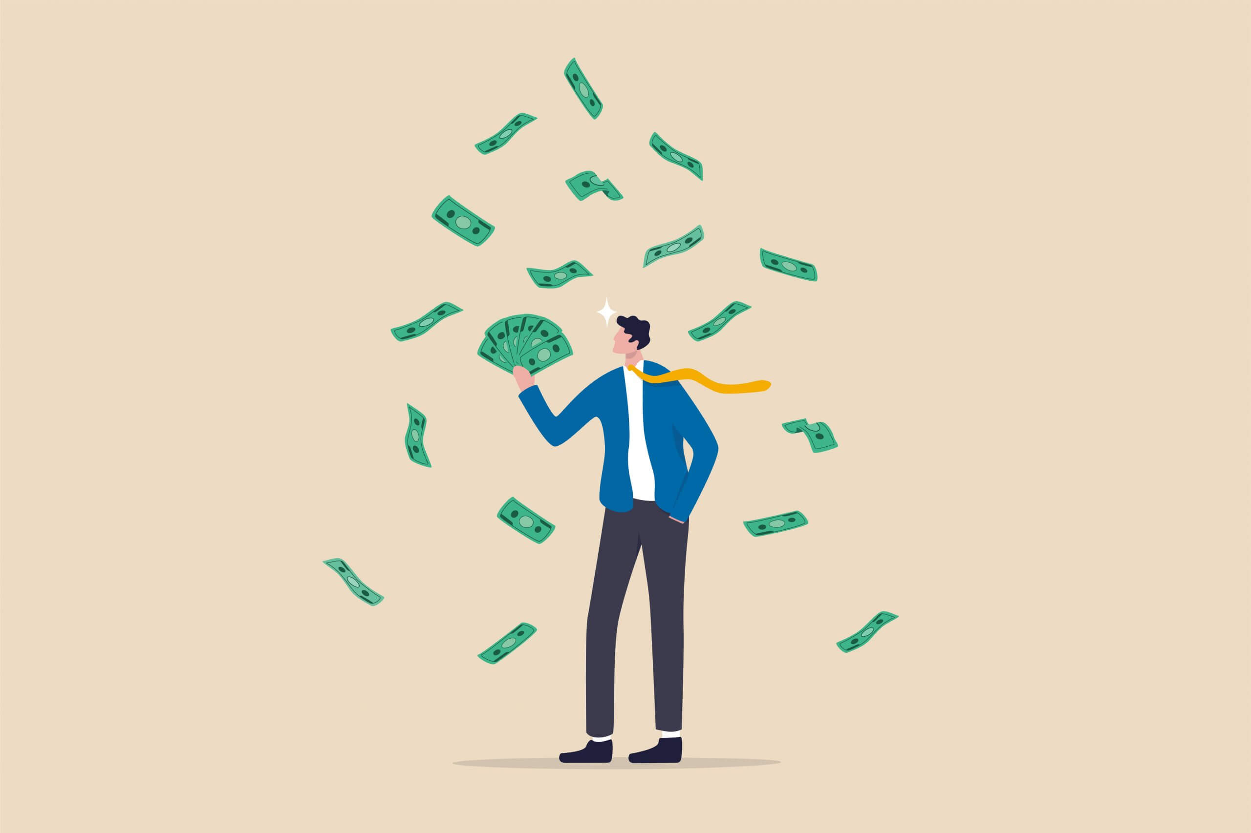 Earn-Out_Mann mit mehr Geldscheinen - Unternehmer Radio